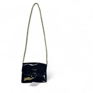 Jimmy Choo Glossy Black Crossbody Bag with Gold Chain